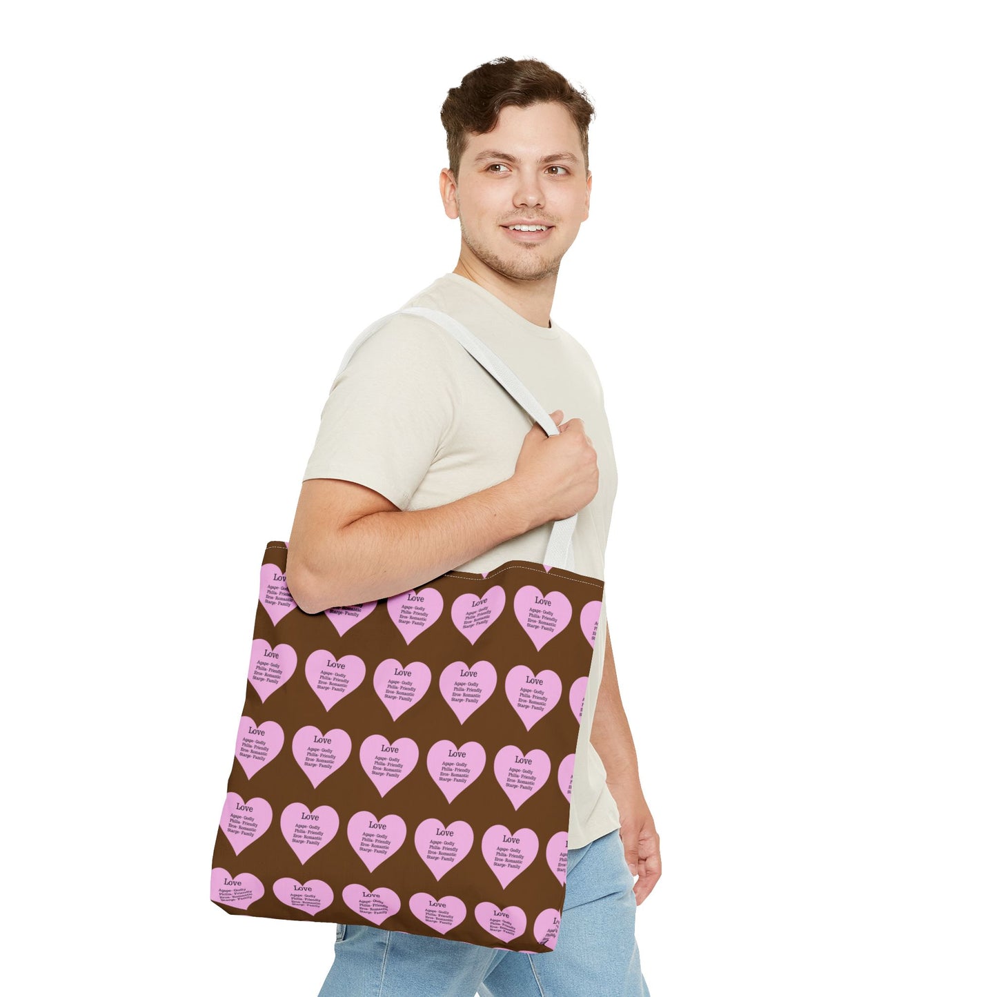 Pink Hearts Tote Bag (Brown)