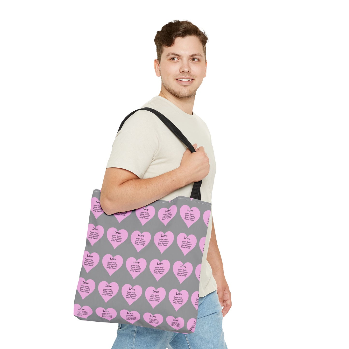 Pink Hearts Tote Bag (Grey)