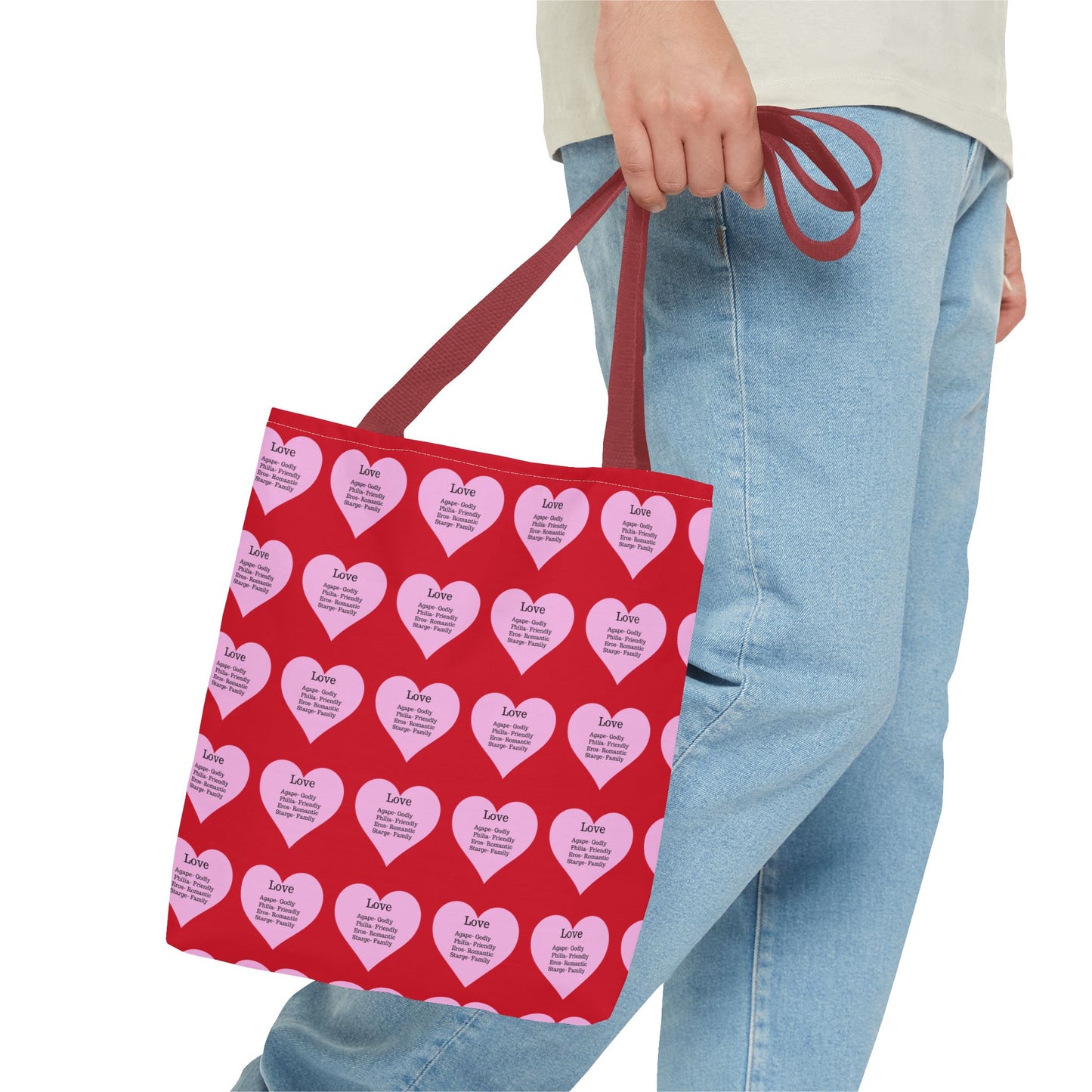 Pink Hearts Tote Bag (Dark red)