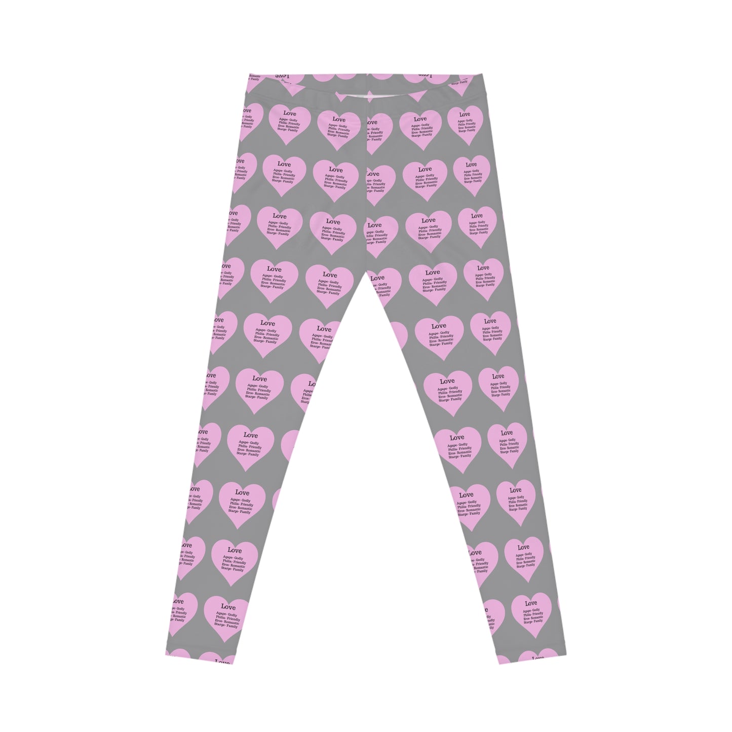 Playful Pink Heart Print Women's Casual Leggings (Grey)