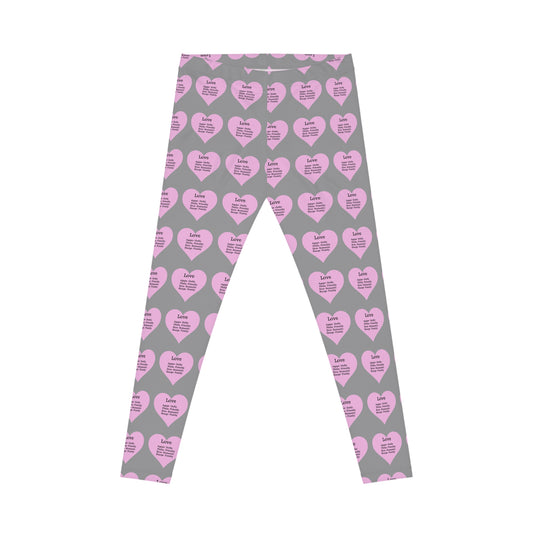 Playful Pink Heart Print Women's Casual Leggings (Grey)