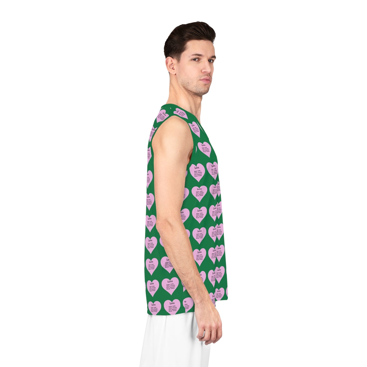 Love Heart All-Over-Print Basketball Jersey (Dark Green)