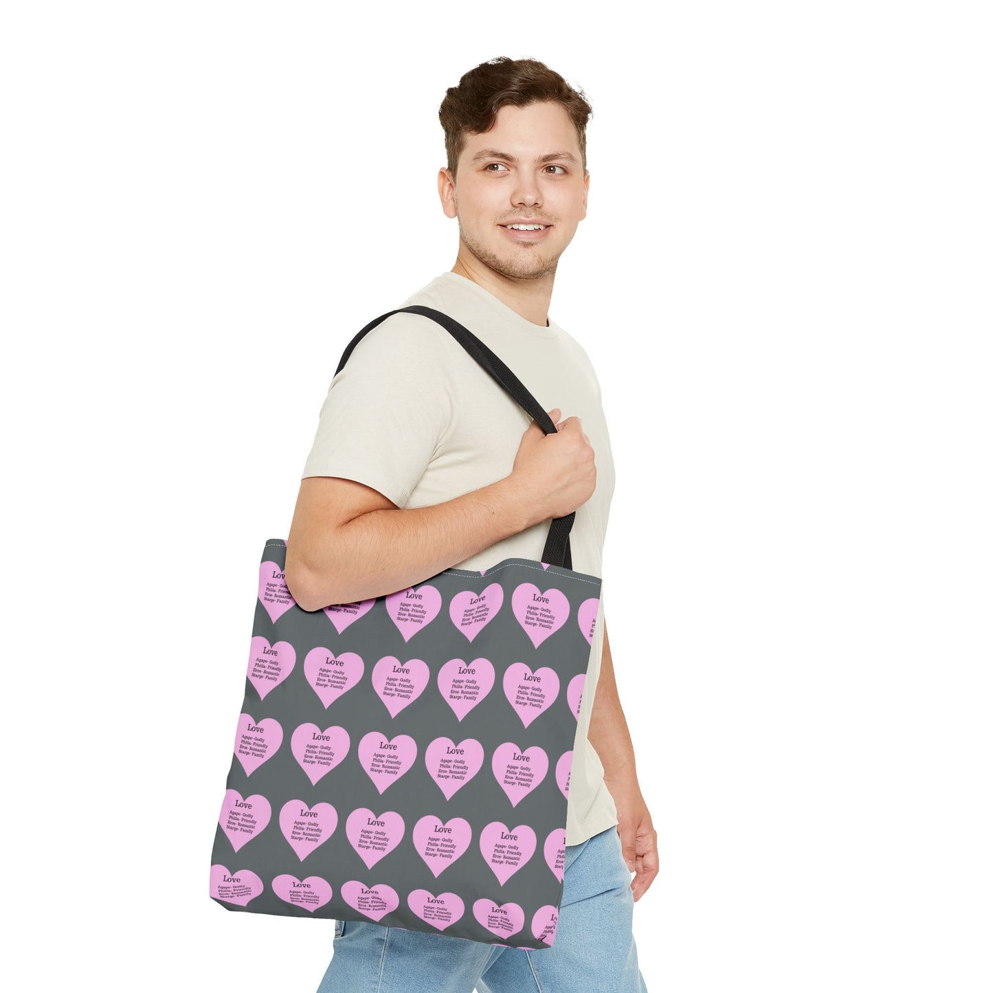 Pink Hearts Tote Bag (Dark grey)