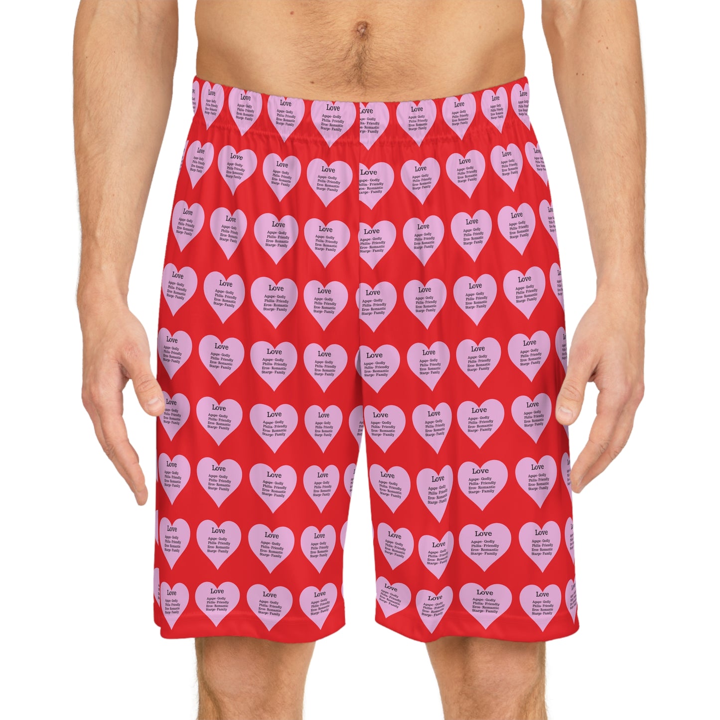 Love Heart All-Over-Print Basketball Shorts (Red)