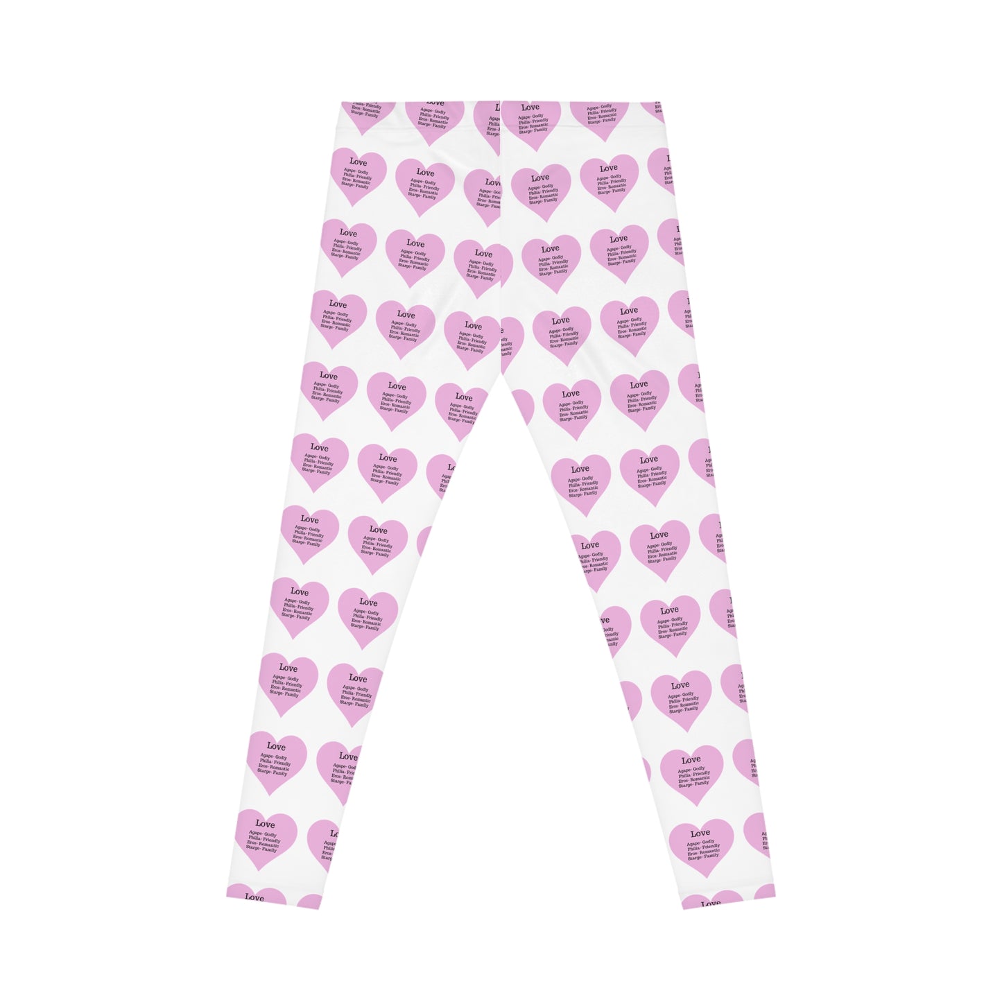 Playful Pink Heart Print Women's Casual Leggings (White)