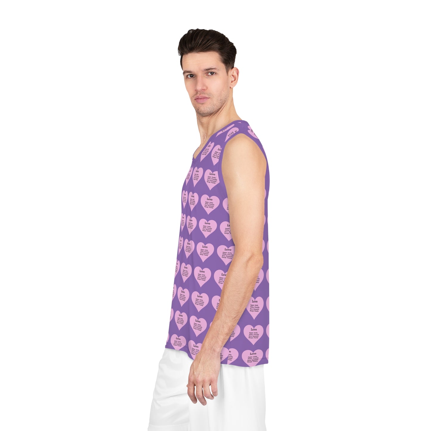 Love Heart All-Over-Print Basketball Jersey (Light Purple)