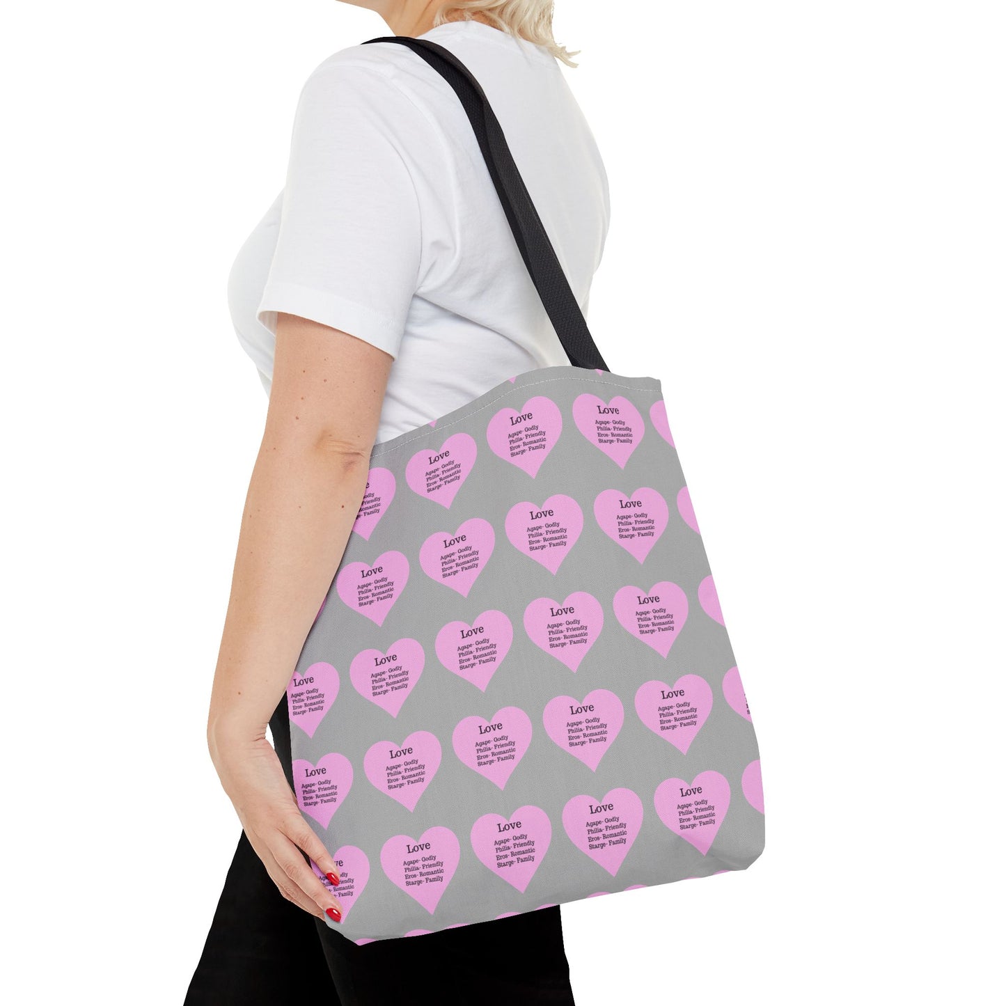 Pink Hearts Tote Bag (Light grey)