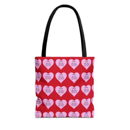 Pink Hearts Tote Bag (Dark red)