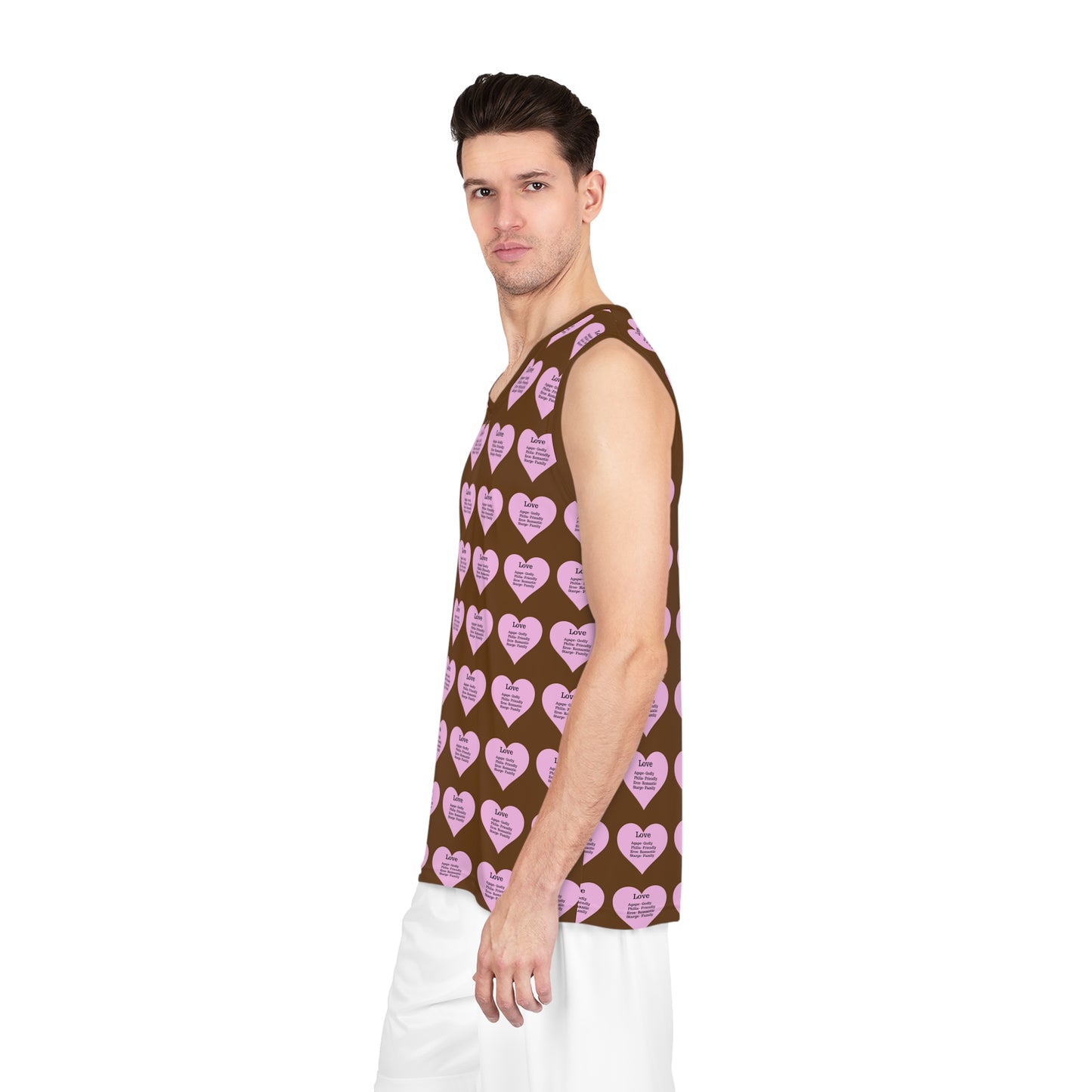 Love Heart All-Over-Print Basketball Jersey (Brown)