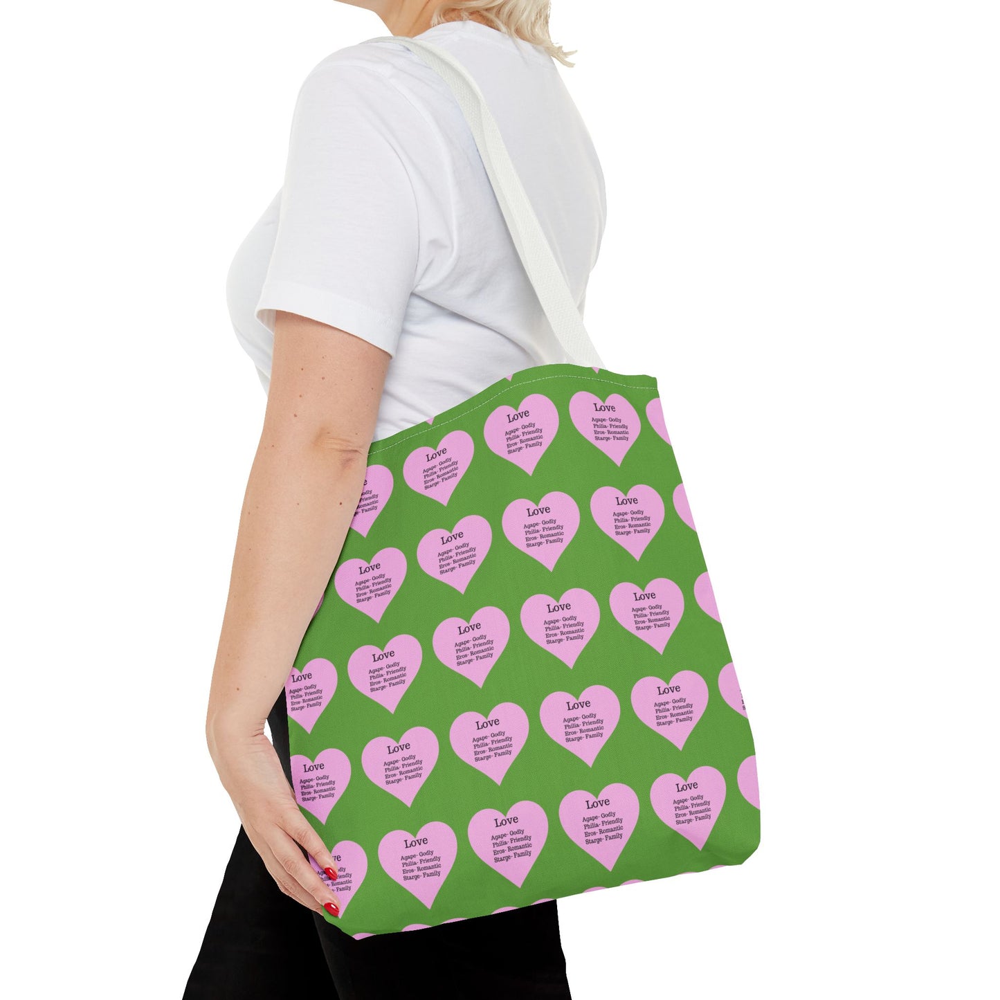 Pink Hearts Tote Bag (Green)