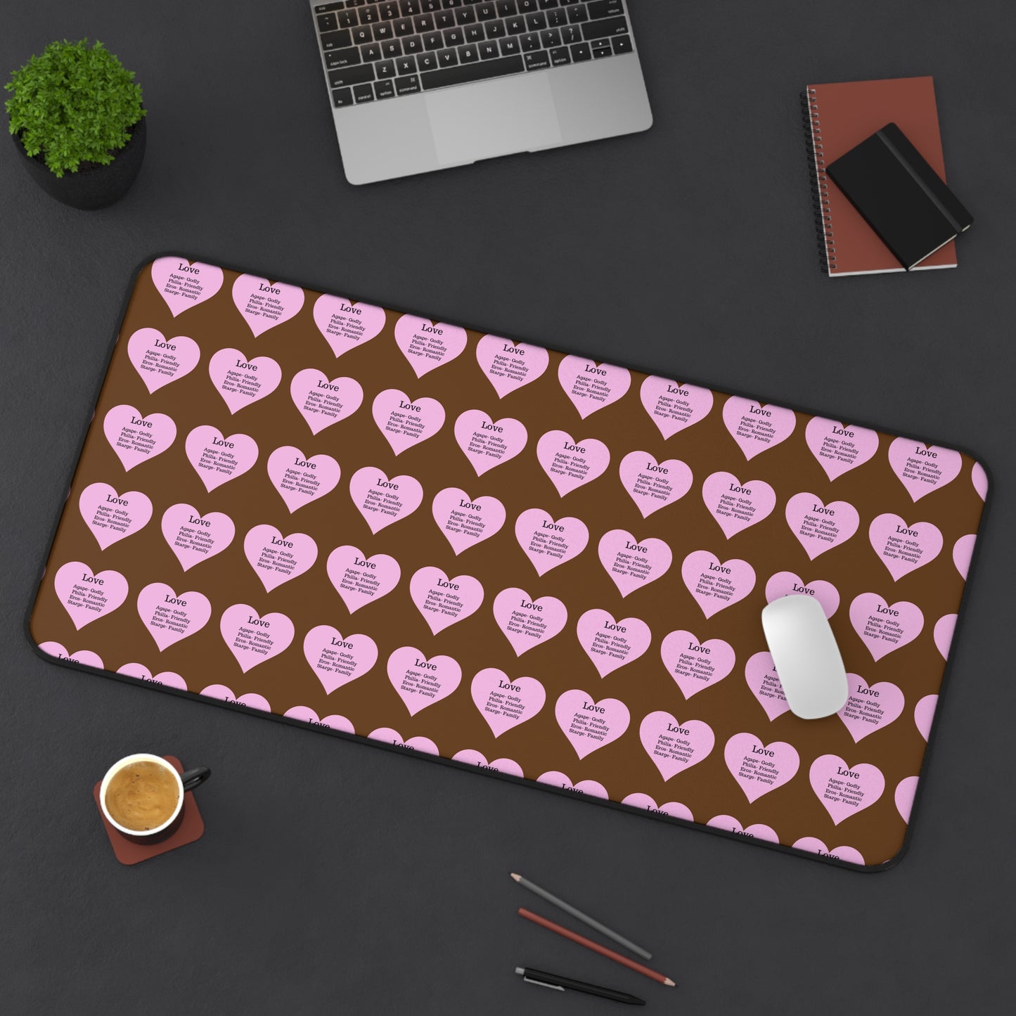 Love Hearts Desk Mat (Brown)