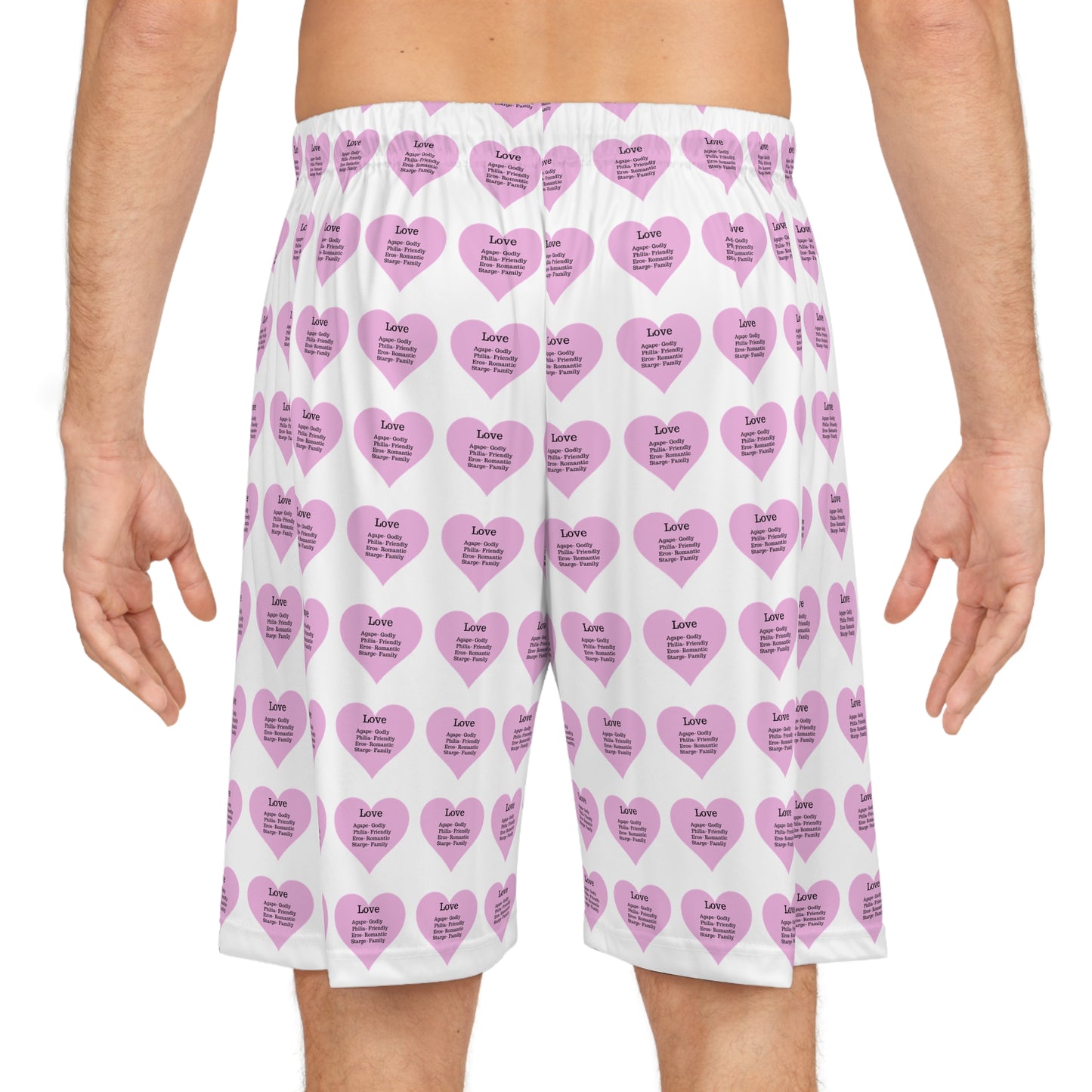 Love Heart All-Over-Print Basketball Shorts (White)