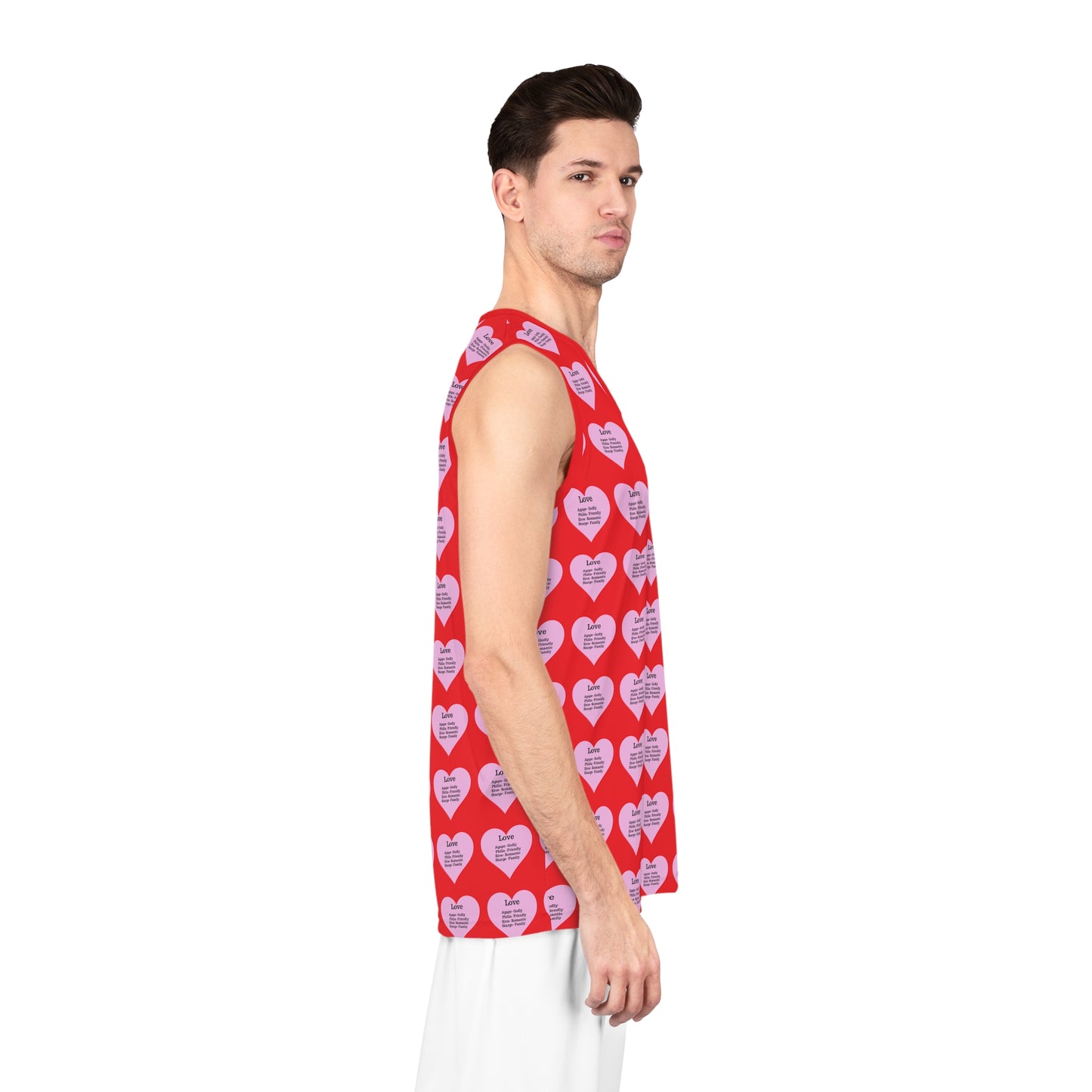 Love Heart All-Over-Print Basketball Jersey (Red)