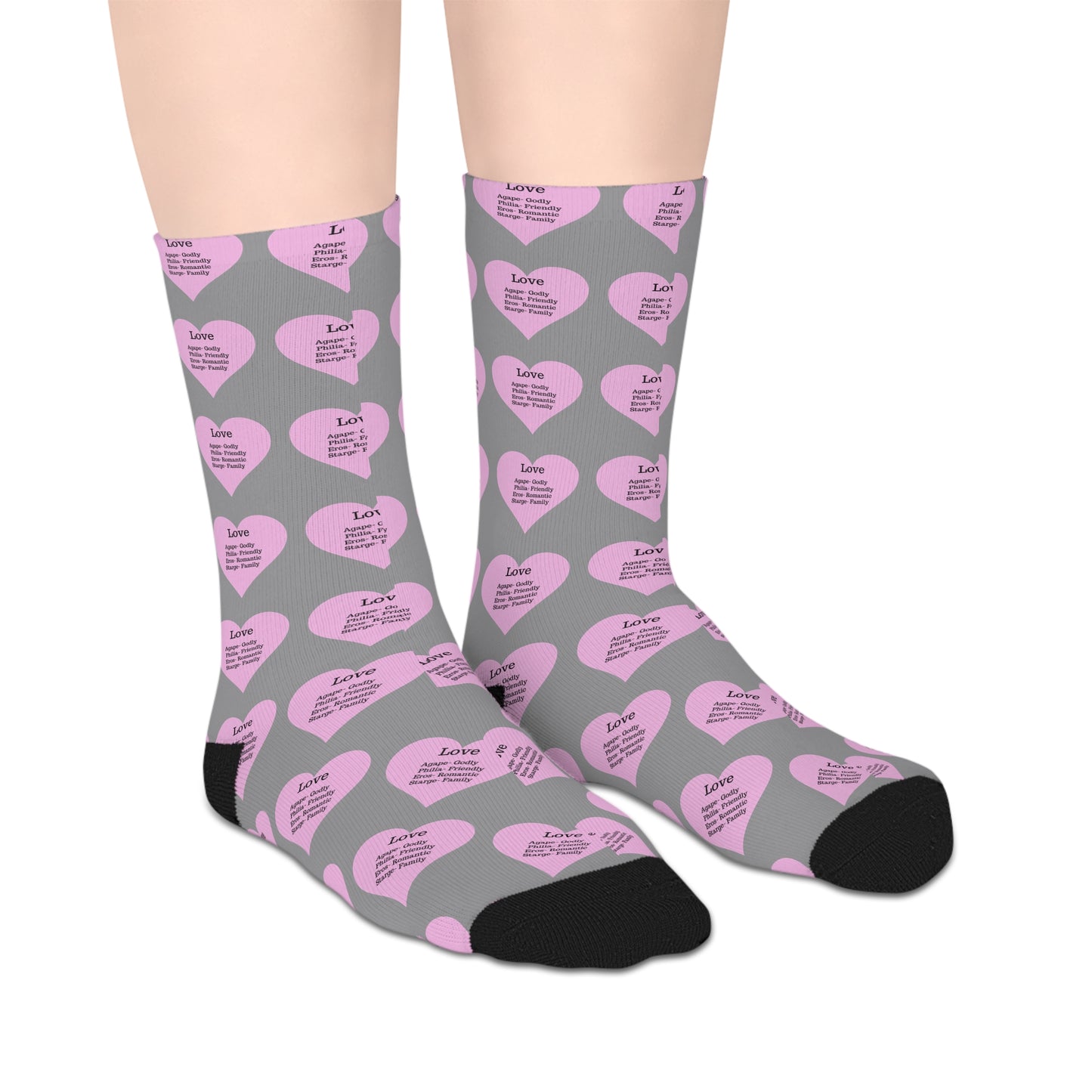 The Love Hearts Mid-Length Socks (Grey)