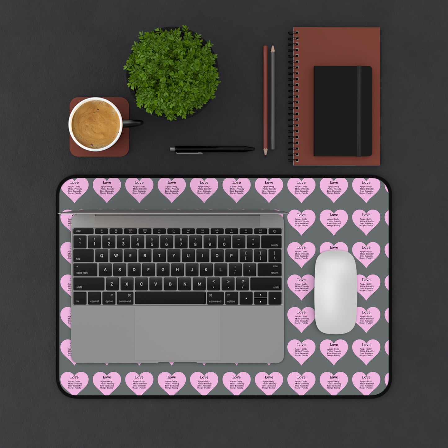 Love Hearts Desk Mat (Dark grey)