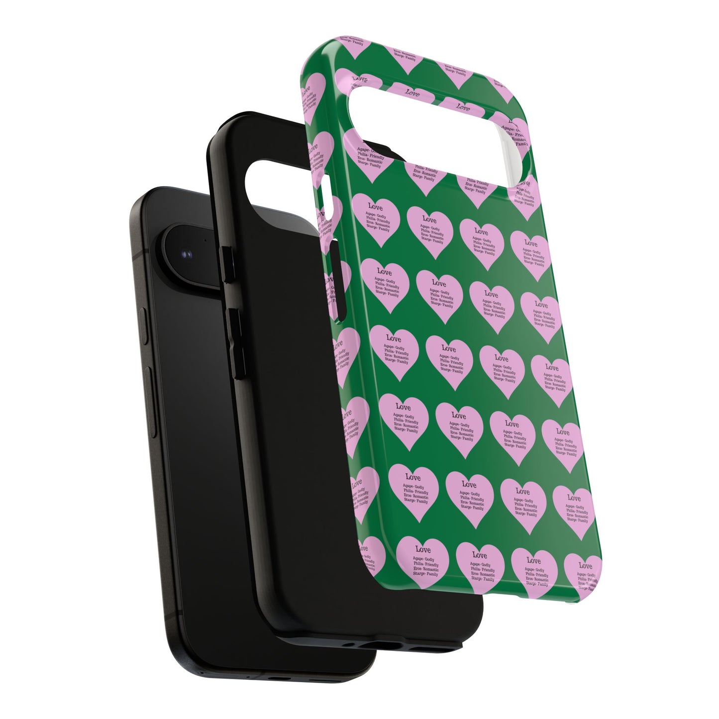 Hearts-A-Flutter Phone Case (iPhone, Google Pixel)(Dark green)