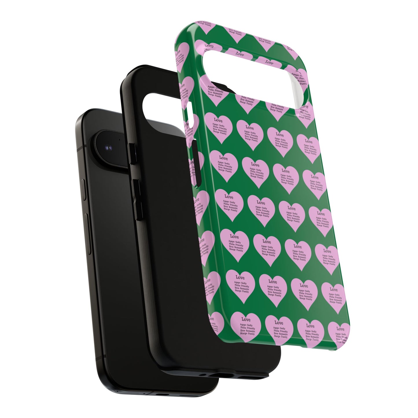 Hearts-A-Flutter Phone Case (iPhone, Google Pixel)(Dark green)