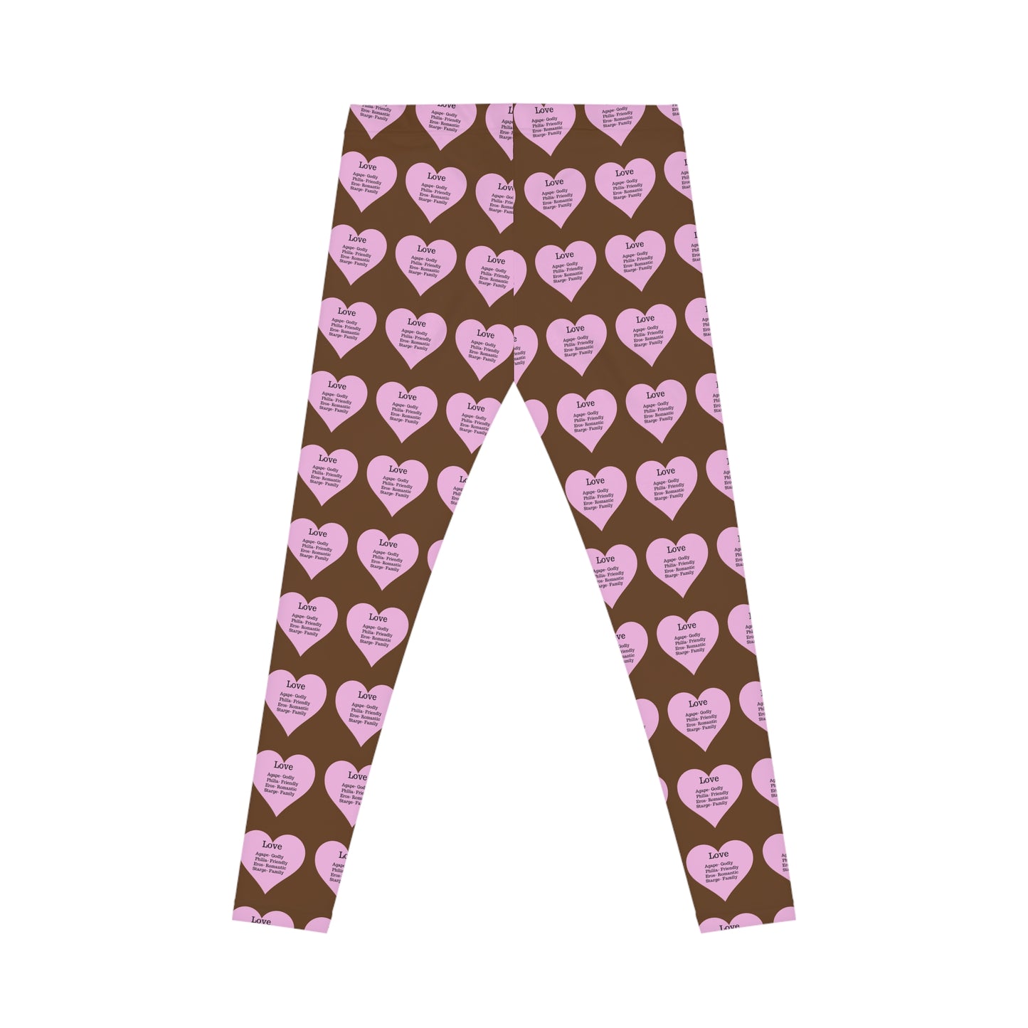 Playful Pink Heart Print Women's Casual Leggings (Brown)