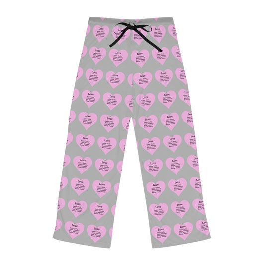 Cozy Heart Print Women's Pajama Pants (Light Grey)