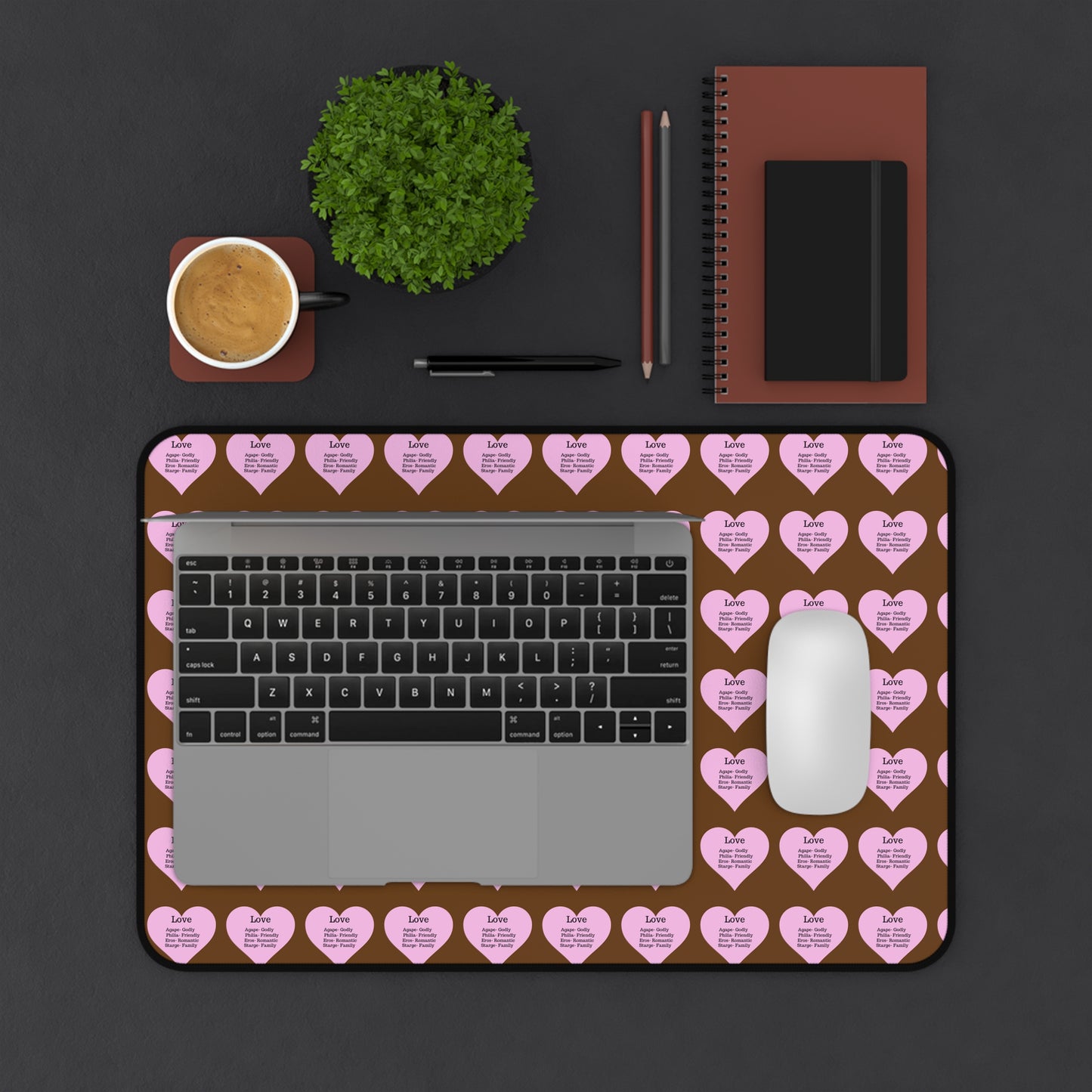 Love Hearts Desk Mat (Brown)