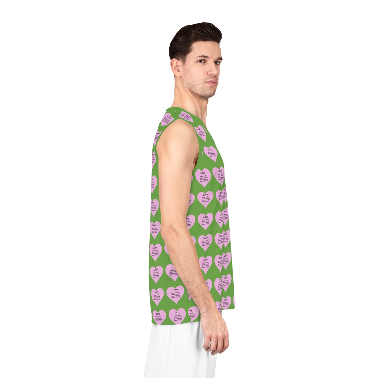 Love Heart All-Over-Print Basketball Jersey (Green)